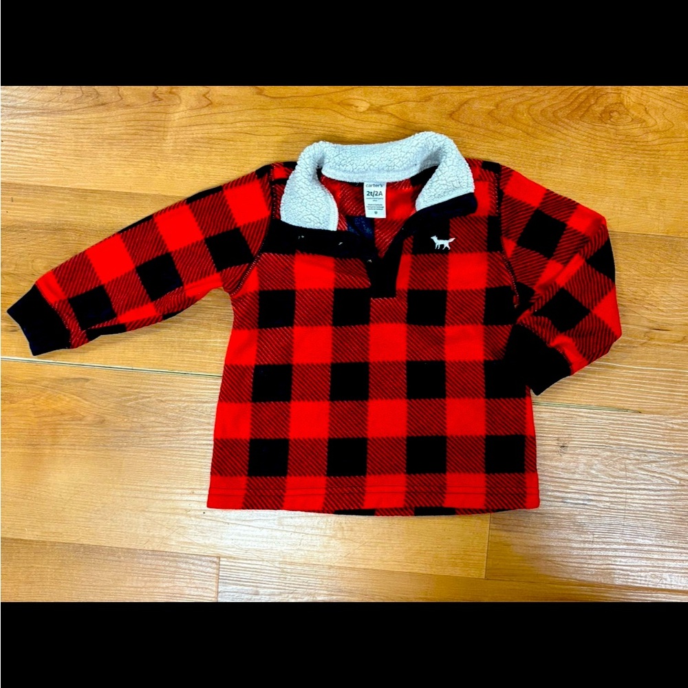 Red and Black Plaid Kids Fleece Pullover Jacket